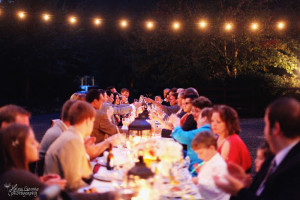 Sharing Stories around the table, Outdoor Dinner Party, Sparkling Lights, Lanterns, Globe Lights