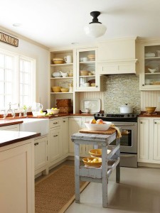Rustic White Kitchen Cabinets and Island