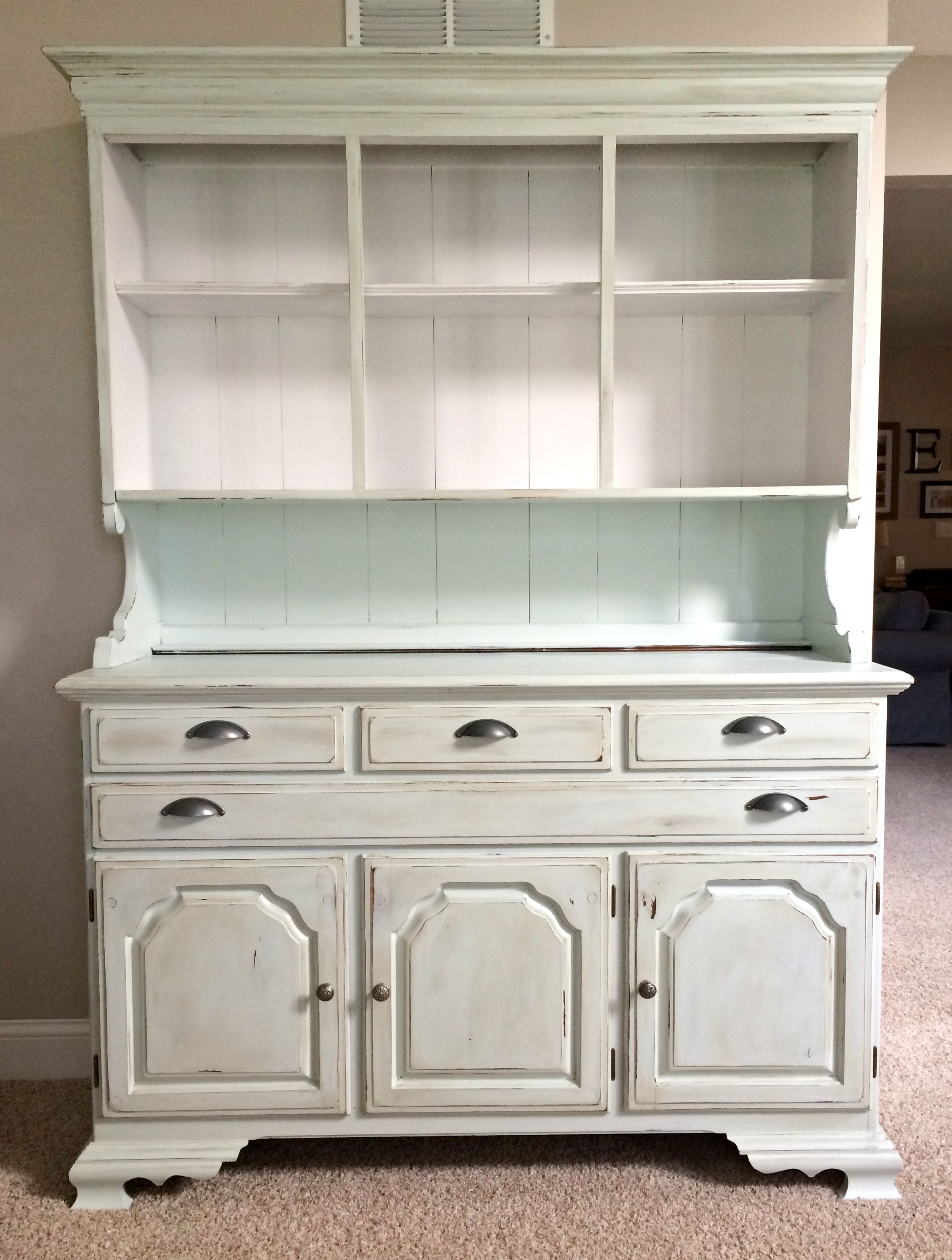 How To Paint And Distress A Wood Hutch Final Painted