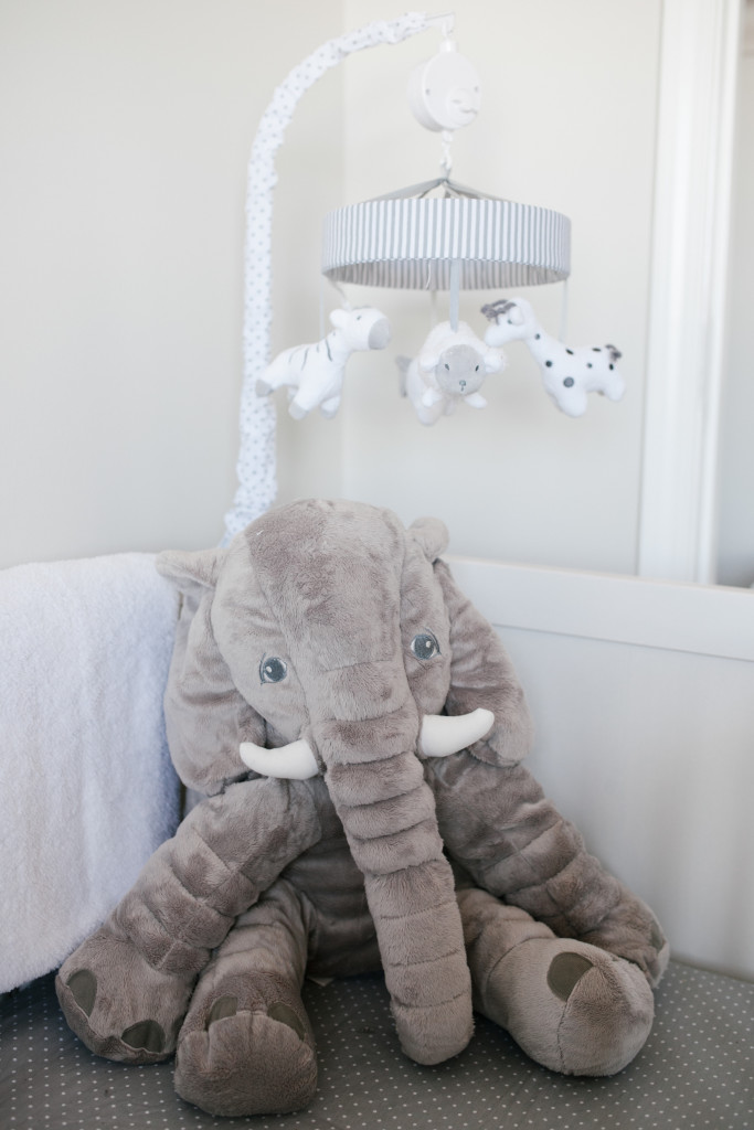 Caleb's Rustic Neutral Nursery Reveal With White, Gray, and Wood Accents Gray Elephant Crib Mobile