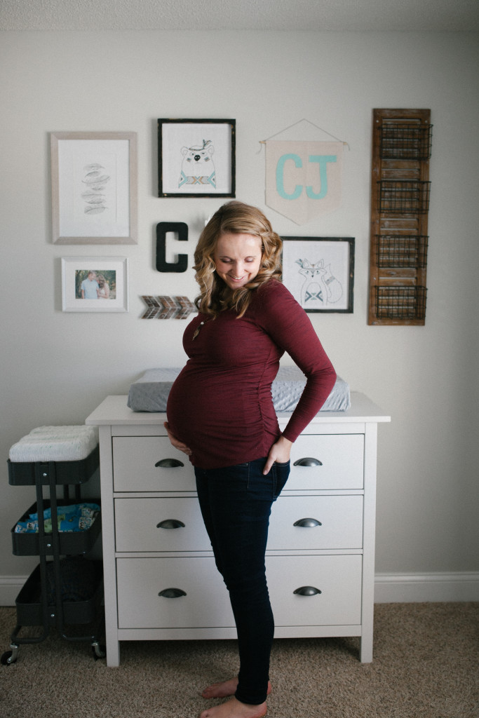 Caleb's Rustic Neutral Nursery Reveal With White, Gray, and Wood Accents Maternity Picture