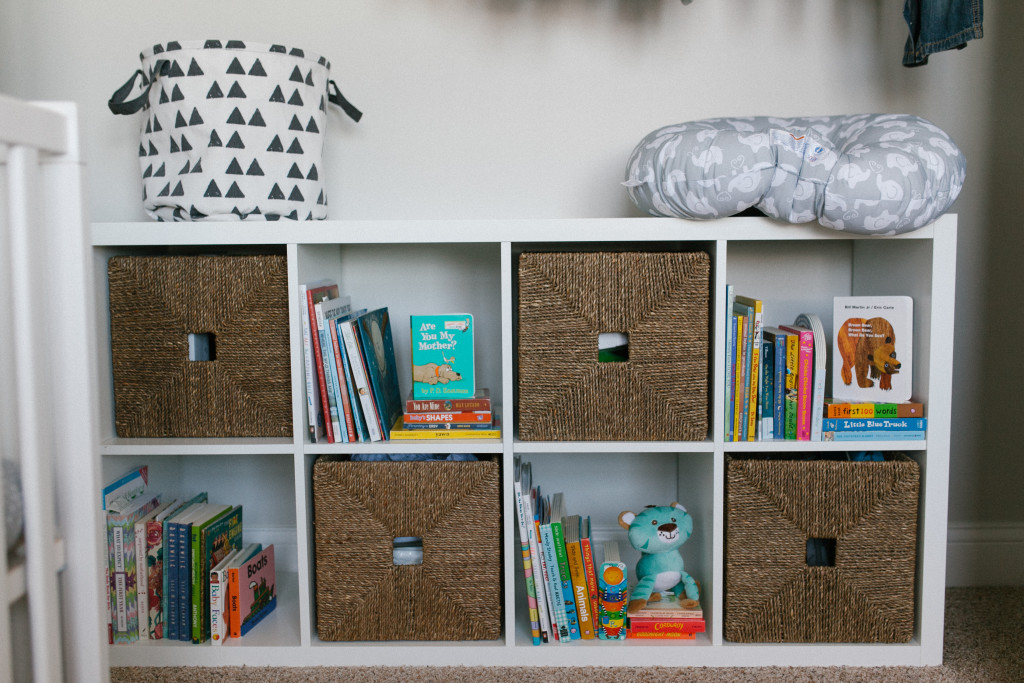 Caleb's Rustic Neutral Nursery Reveal With White, Gray, and Wood Accents and Ikea Kallax Organizer in Closet