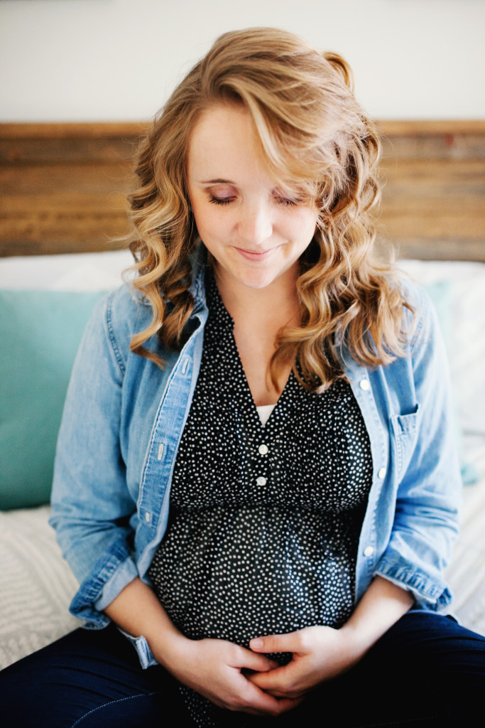 Cozy Winter Maternity Pictures Looking Down