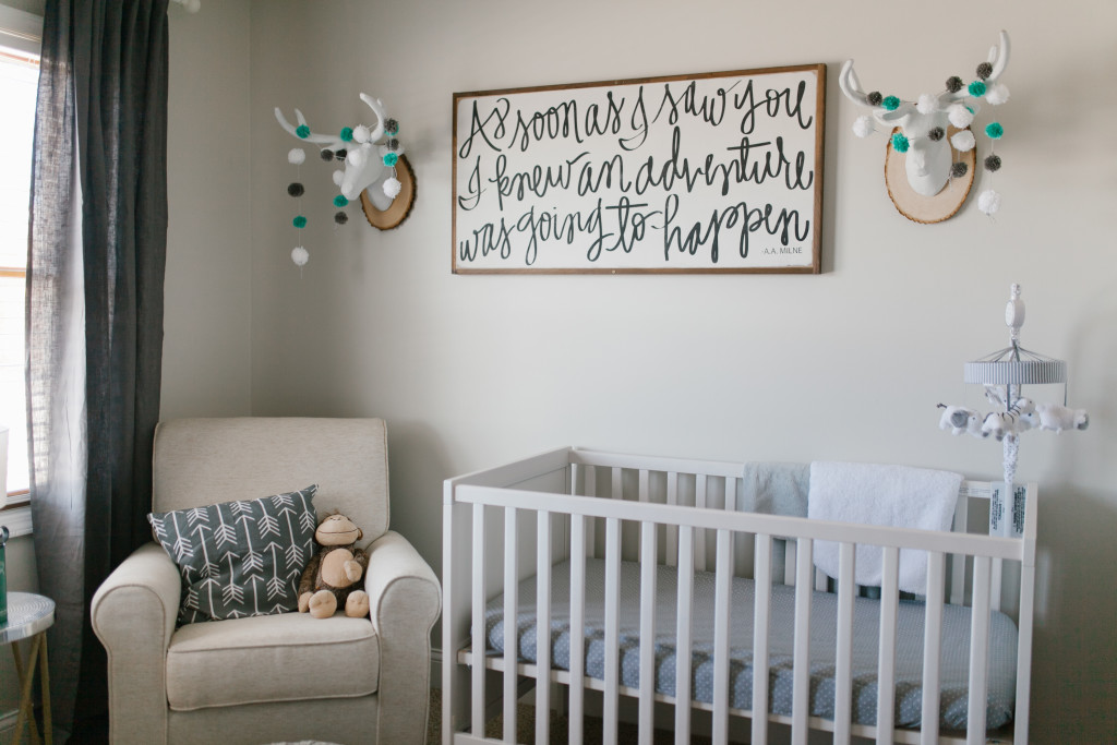 DIY White Mounted Deer Head in rustic neutral nursery