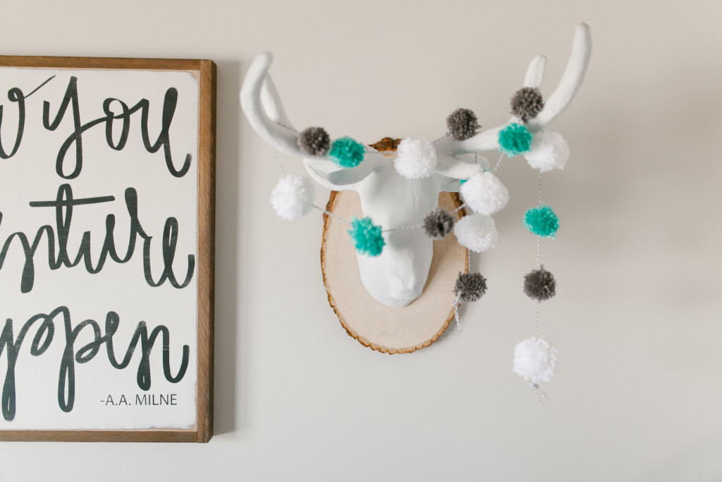 DIY White Mounted Deer Head in rustic neutral nursery Closeup