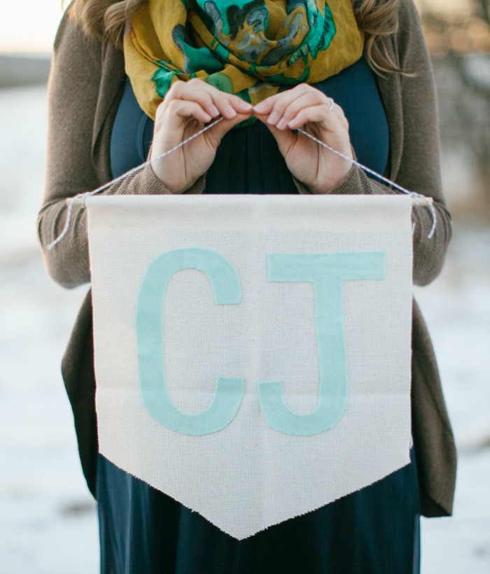Easy Cheap Initials Pennant Tutorial in maternity photos