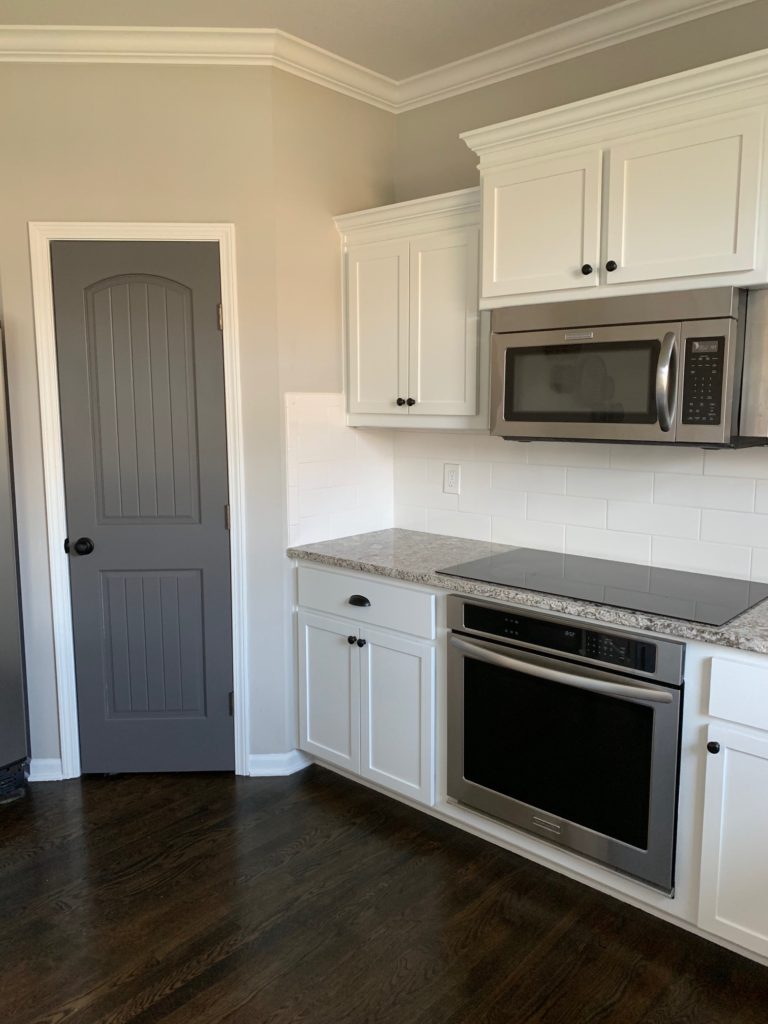 Sobremesa Stories Farmhouse Kitchen Makeover Whole Kitchen White Cabinets Gray Pantry Door